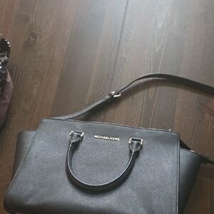 Michael Kors Black Saffiano Leather Satchel with Gold Hardware